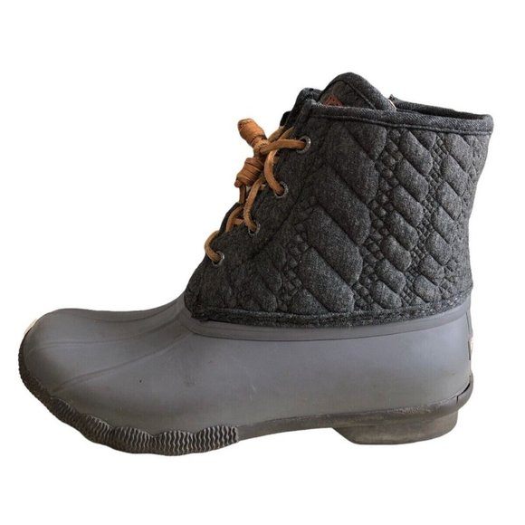 Sperry Duck Boots STS97186 Gray Charcoal Saltwater Rope Womens 6M Quilted Ankle - Picture 6 of 11
